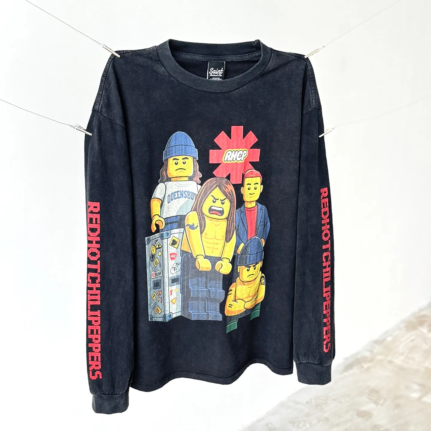 P158 # CTS-94 [LEGO Limited] Saint x RHCP Red Hot Chili Peppers x LEGO three-party joint long-sleeved original 280g heavy fabric after consistent washing Retro single stitch heaven and earth stitch technology heavy Assute yeast mill wash Size: S M L XL